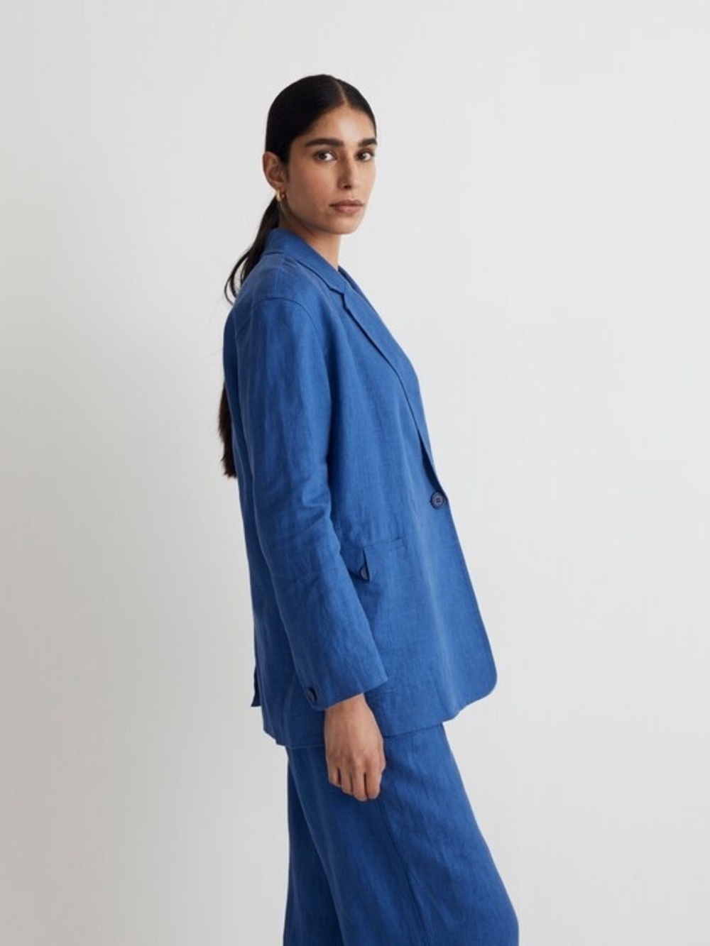 Madewell Double-Breasted Crossover Blazer in 100% Linen Bluestone XS
